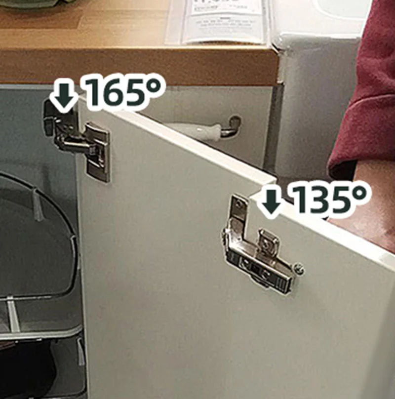 2Pcs 135 165 Degrees Hydraulic Cabinet Hinge For Kitchen Closet Corner Bi-folding Door