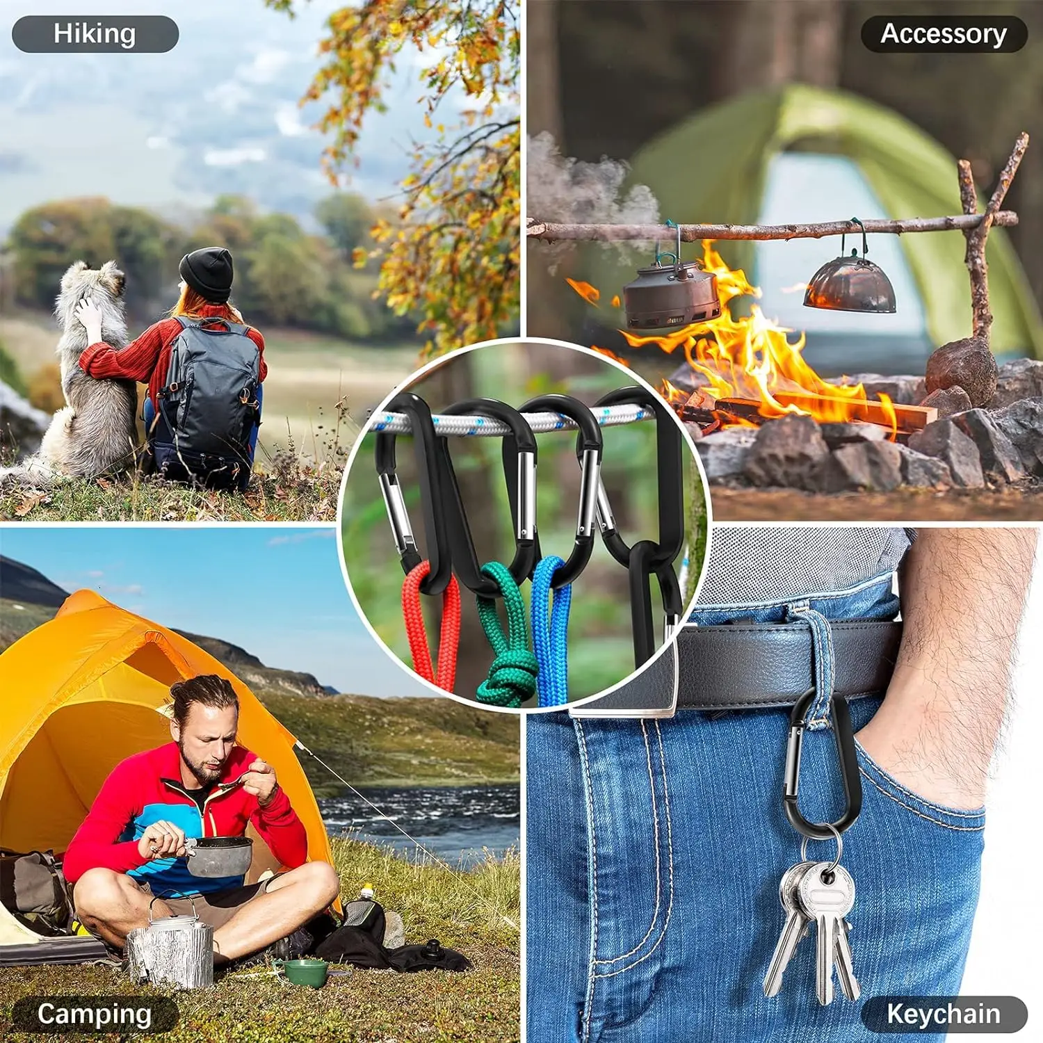 Mousqueton en aluminium, porte-clés, mousqueton à ressort, escalade, SFP, hamacs, randonnée, camping, 4 pièces, 6 pièces