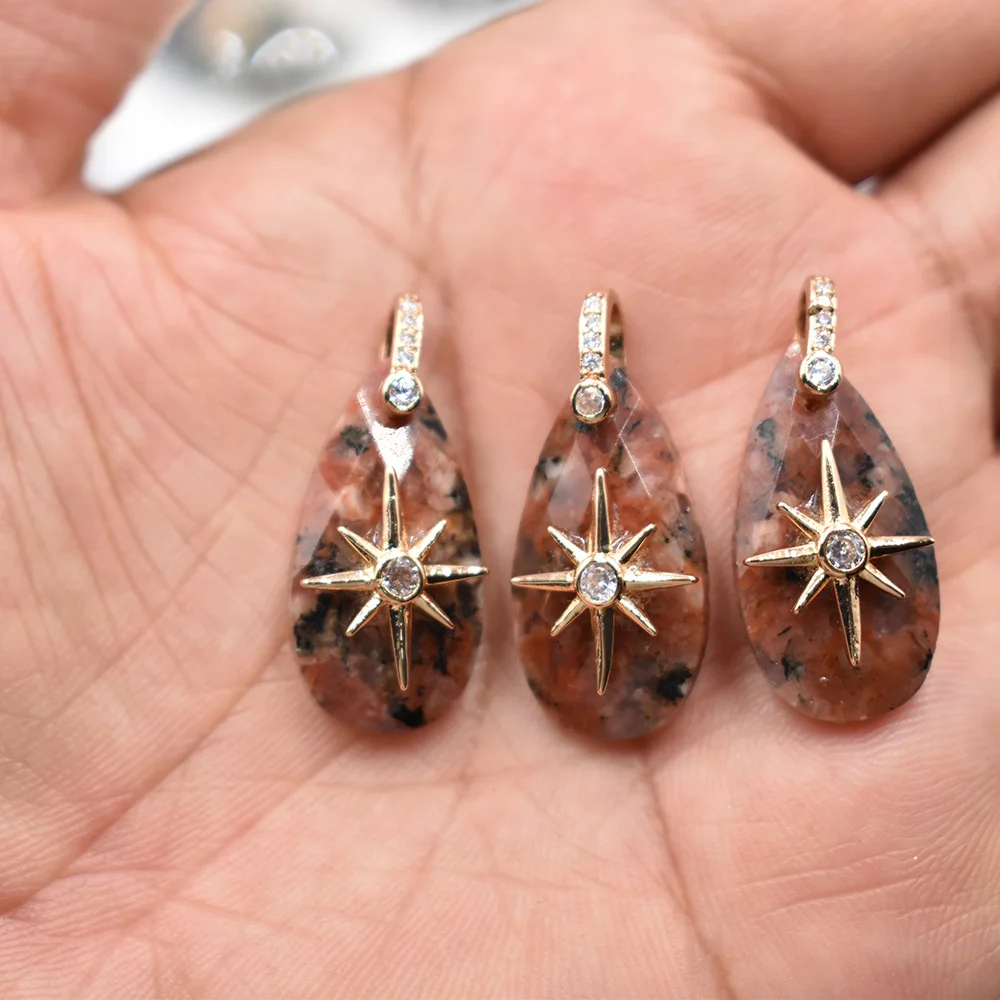 Großhandel 8 Stück/Set 14x25mm Wassertropfenform facettiert geschnitten Modische Natürliche Labradorit Starburst Halsketten-Anhänger Schmuck – Detail 11