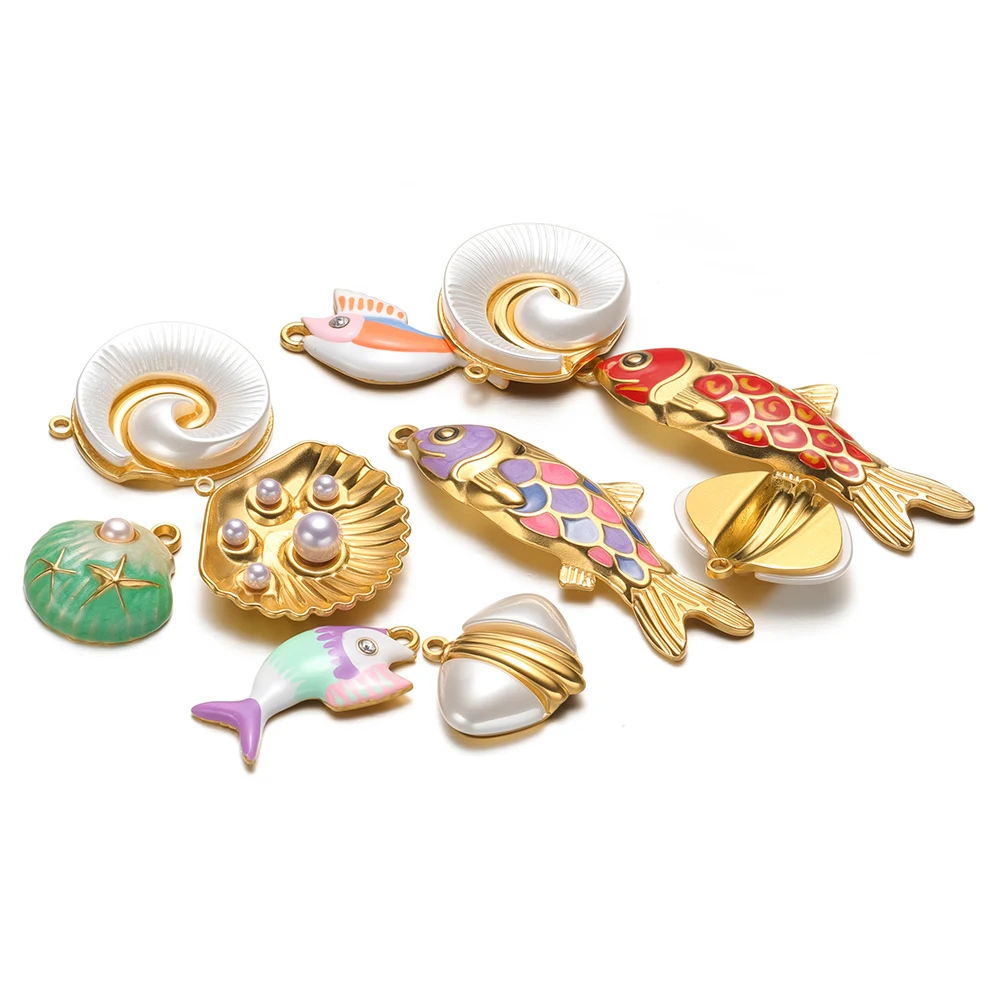 

4 шт./лот, высокое качество, эмалированная ракушка из нержавеющей стали, подвески в виде раковины, большие подвески в виде рыбы для DIY ювелирных изделий, ожерелья, браслета, компоненты
