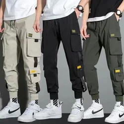 Thin Streetwear Casual Pants Men Ribbons Harem Jogging Pants Male Slim Fit Spring Cargo Pants Multi-Pockets Women Trouser Jx1