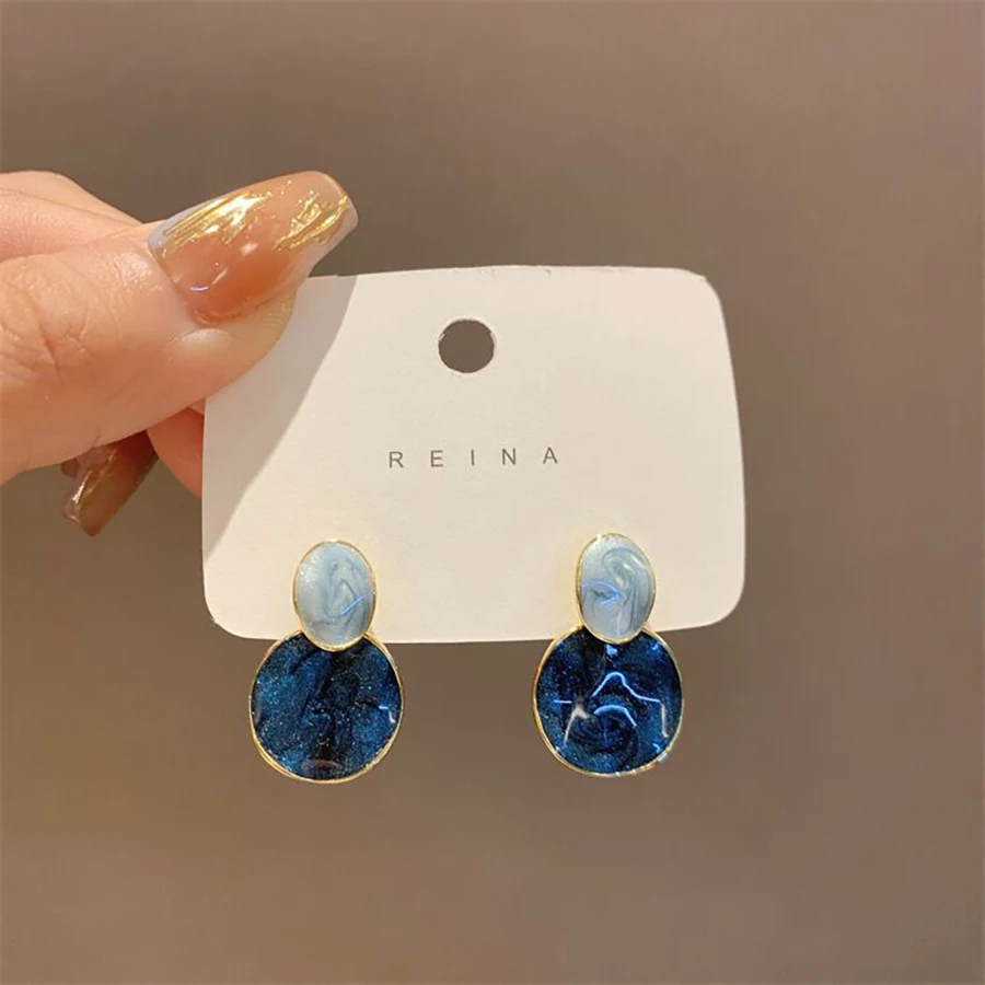 S925 Needle Korean Fashion Personality Simple Enamel Round Stud Earrings for Women Girls Charm Party Jewelry LC003