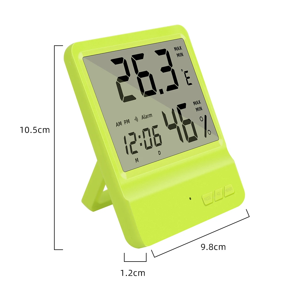Tampilan LCD Jam Suhu Kelembaban Meter Multi-fungsi Rumah Tangga Dalam Ruangan Berdiri dan Wal Menggantung Termometer Higrometer
