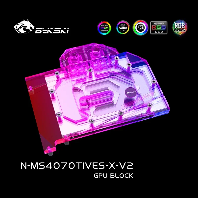 Bykski MSI RTX 4070Ti Ventus Waterblock Специальный водяной охладитель графического процессора 5 В/12 В RGB MB SYNC + задняя панель, N-MS4070TIVES-X-V2