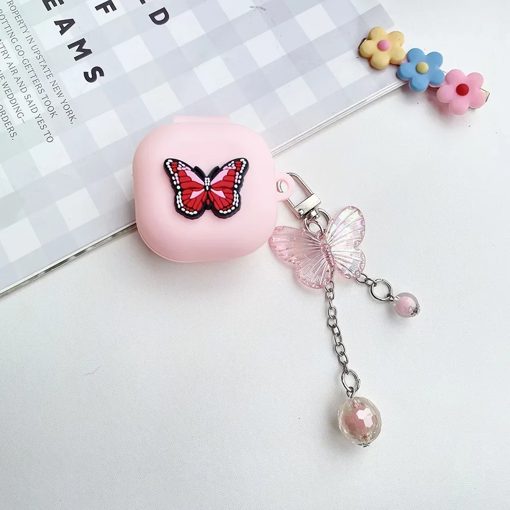 For Sony LinkBuds Open WF-L910 Case Luxury Butterfly Earphone Silicone Protect Cover with Keychain for sony WF-L910 Case