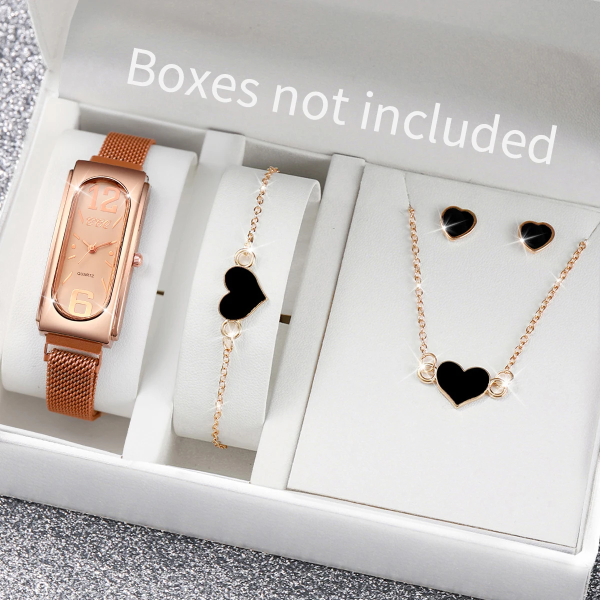 5PCS/Set Fashion Rectangle Women Watches Luxury Magnet Clasp Female Quartz Watch Heart Jewelry Set Relogio Feminino（Without Box）