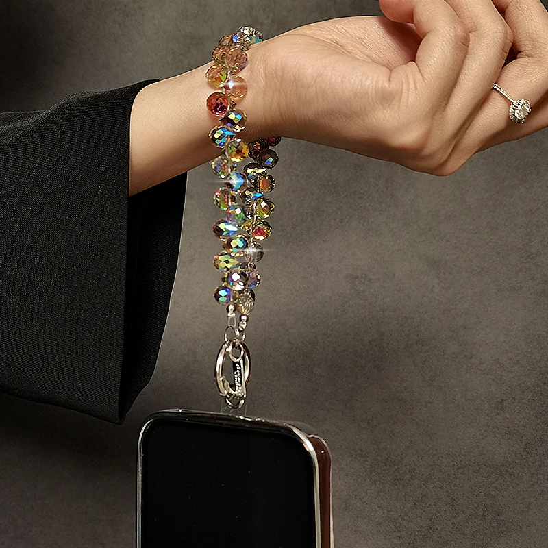 Mobile Phone Lanyard High-end Luxury Short Water Drop Crystal Hanging Chain Hand-beaded Wrist Chain Hand-held Pendant
