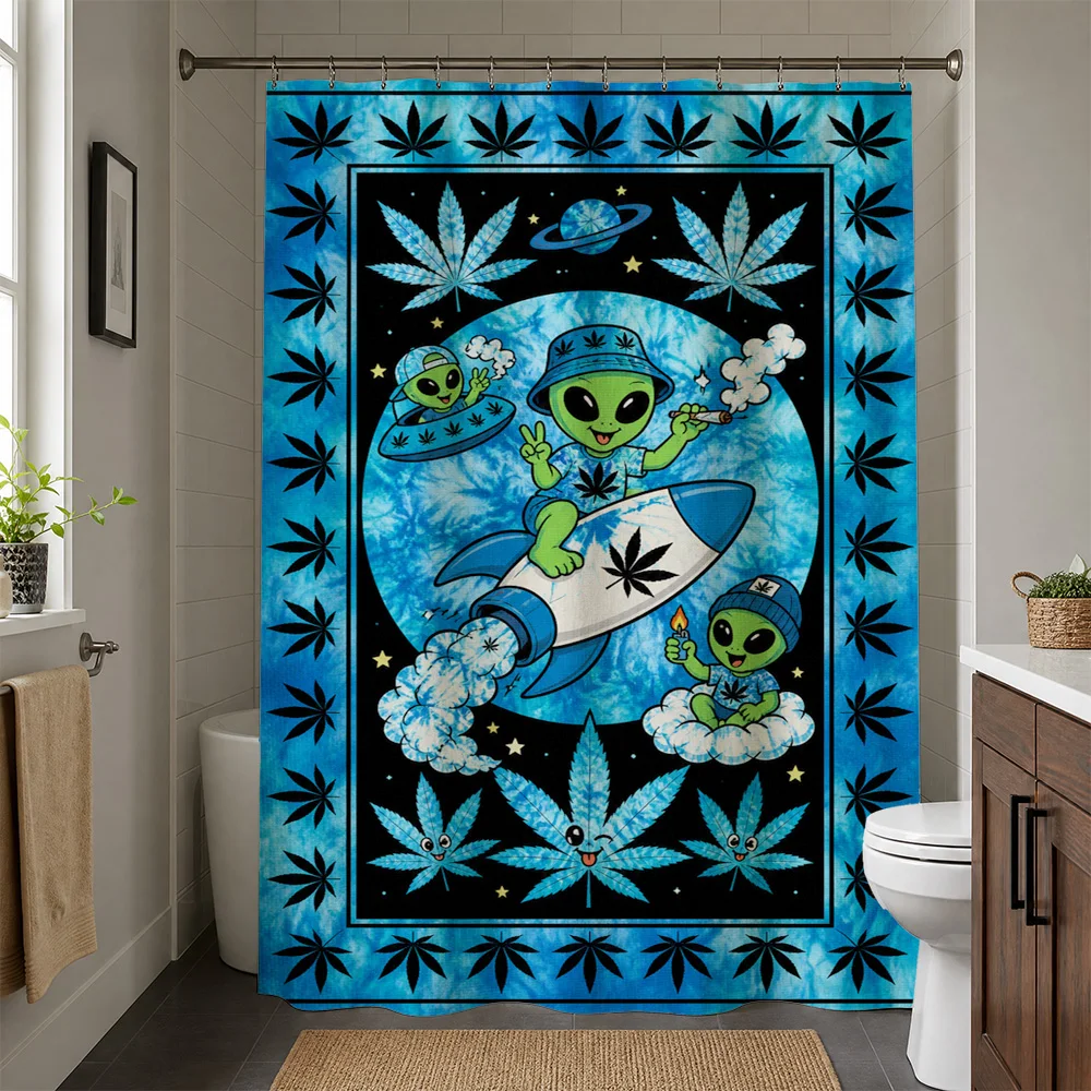 Funny Cannabis Pot Leaf Shower Curtain Waterproof Bathroom Decor Novelty Weed Art Marijuana Psychedelic Boho Shower Curtain Line