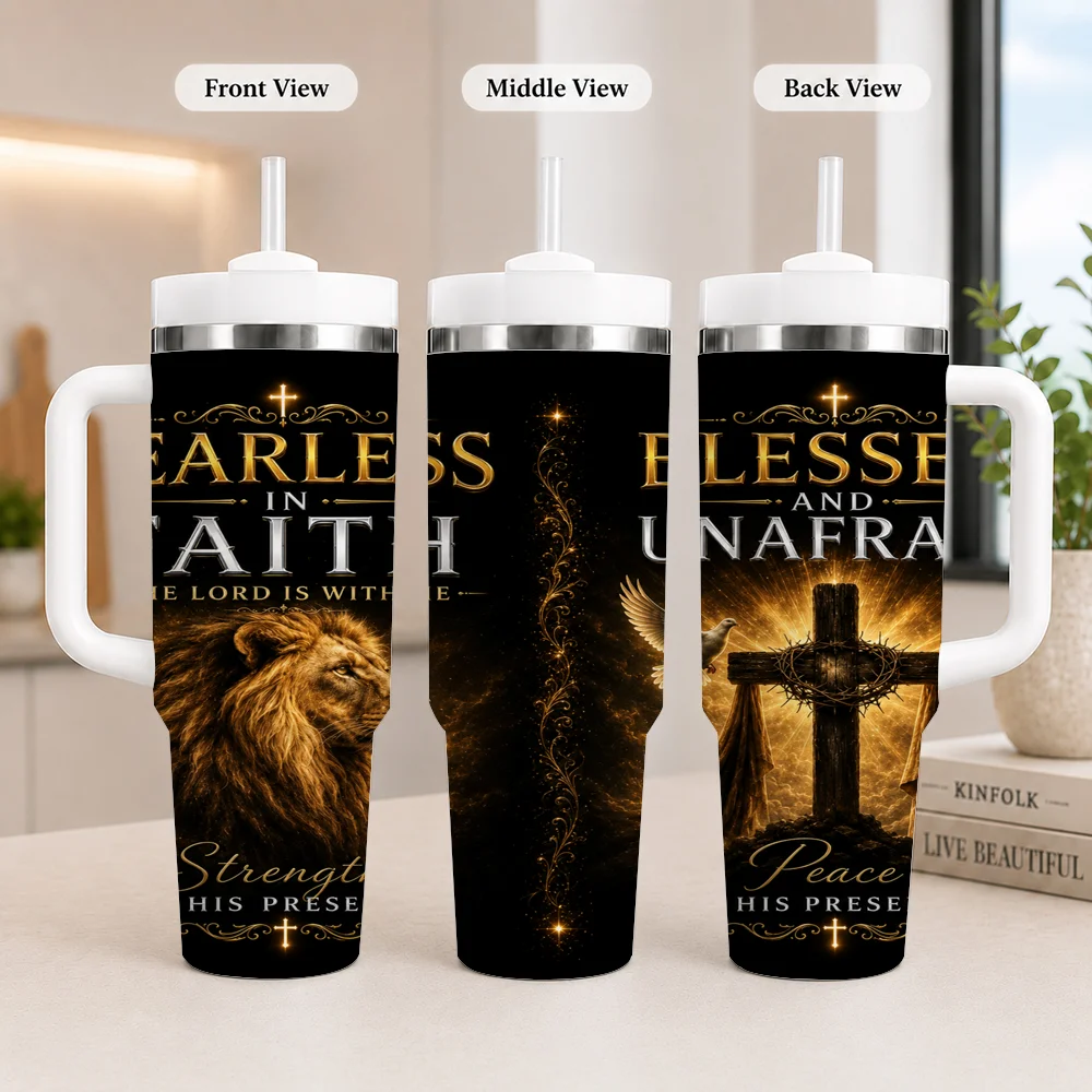 Gourdes isothermes Black Lion Cross Redemption 40oz, en acier inoxydable, anti-fuite, avec couvercle, paille et poignée, pour boissons chaudes et froides