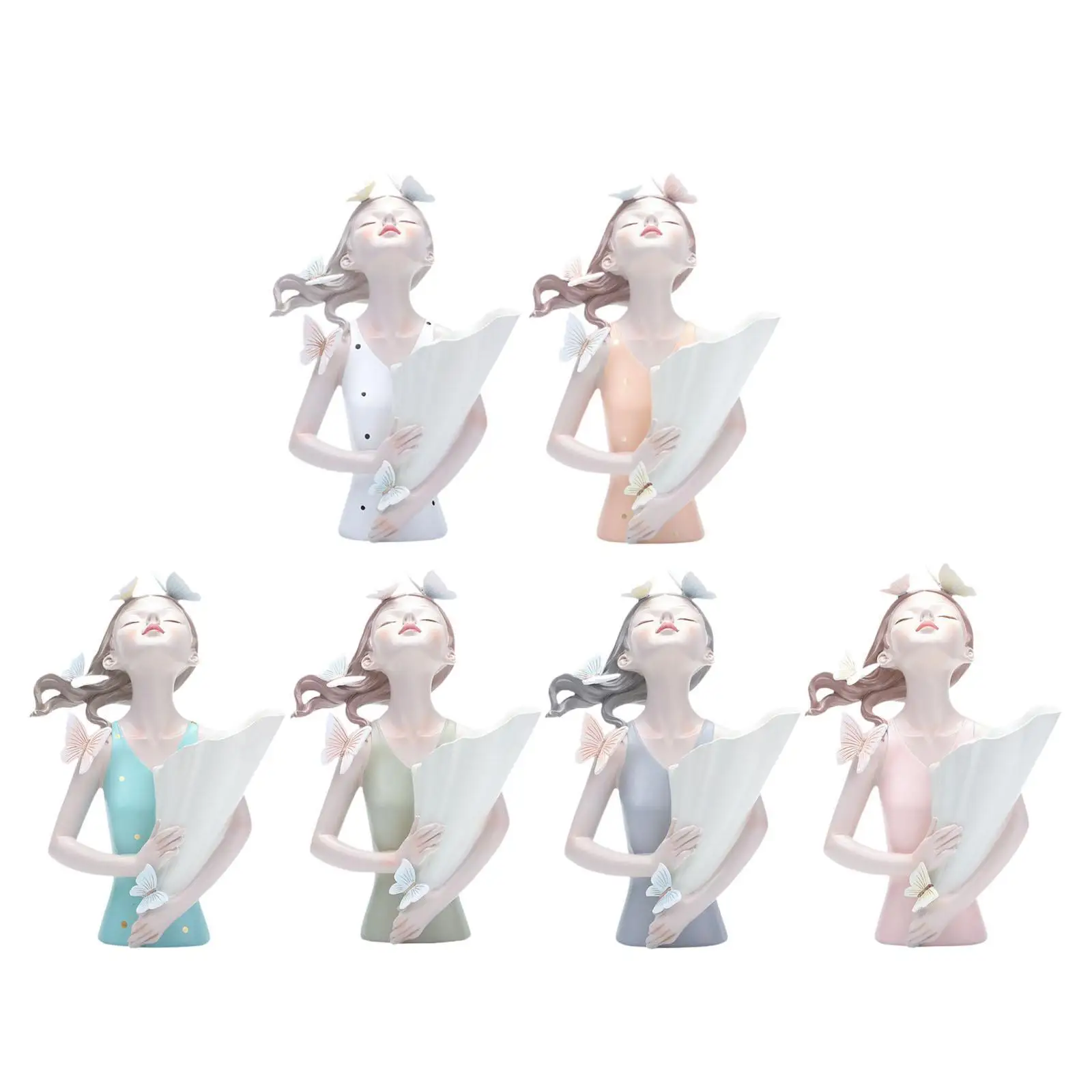 

Tabletop Decoration 8.4x12inch Collectible Young Lady Figurine with Flower Holder Handicraft for Home Office Decor Multipurpose