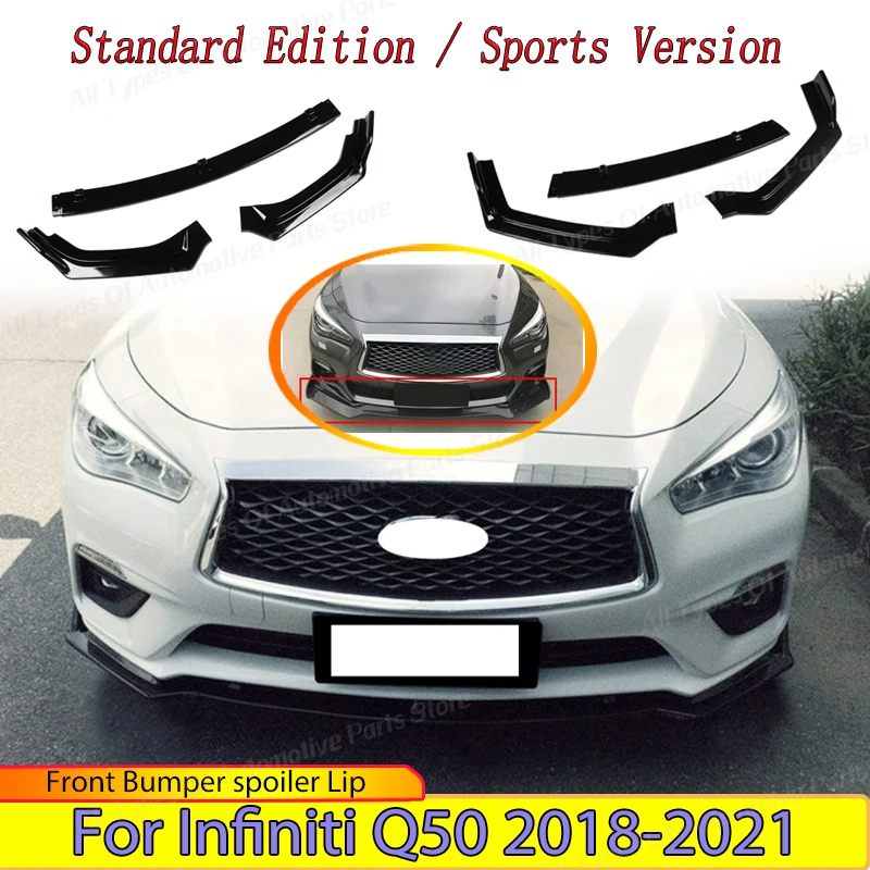 

3Pcs for Infiniti Q50 2018 2019 2020 2021 Refit Front Bumper Spoiler Lip Splitter Chin Diffuser Blade Shovel Aprons Body Kits