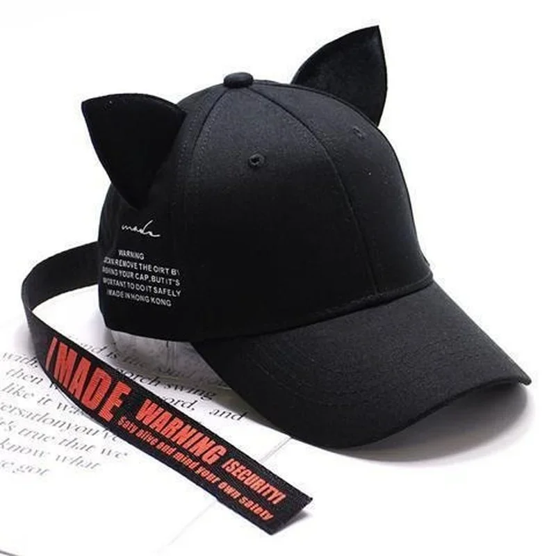 Punk Long Strap Cap Unisex Cat Ears Baseball Caps Women Streamer Cap Men Baseball Cap Brand Designer Caps Hip Hop Baseball Cap