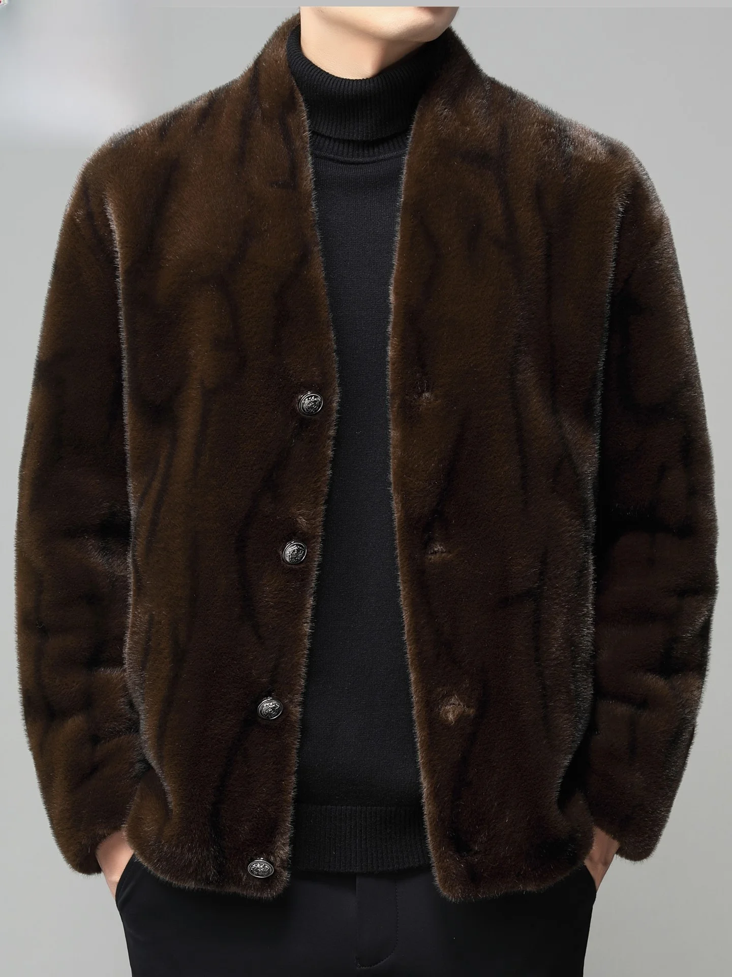 

Double-Sided Wear Fur Jacket Men's Fashionable Warm Inteated Leather and Fur Coat Dad's Winter Clothing Stand Fit