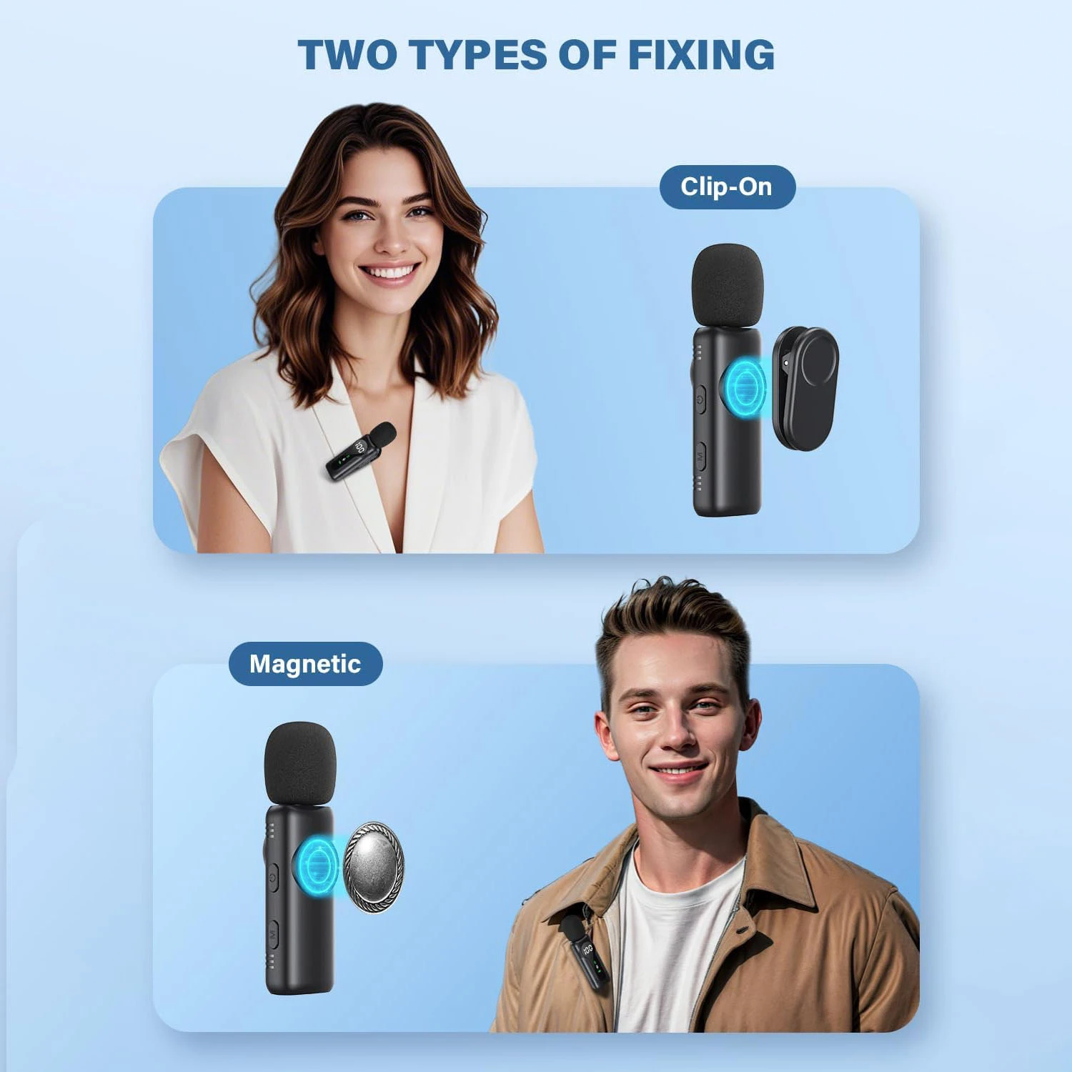 Professional Wireless Lavalier Microphone Noise Cancelling&Magnetic Portable Clip-on Mic for iPhone Android PC Live Interview