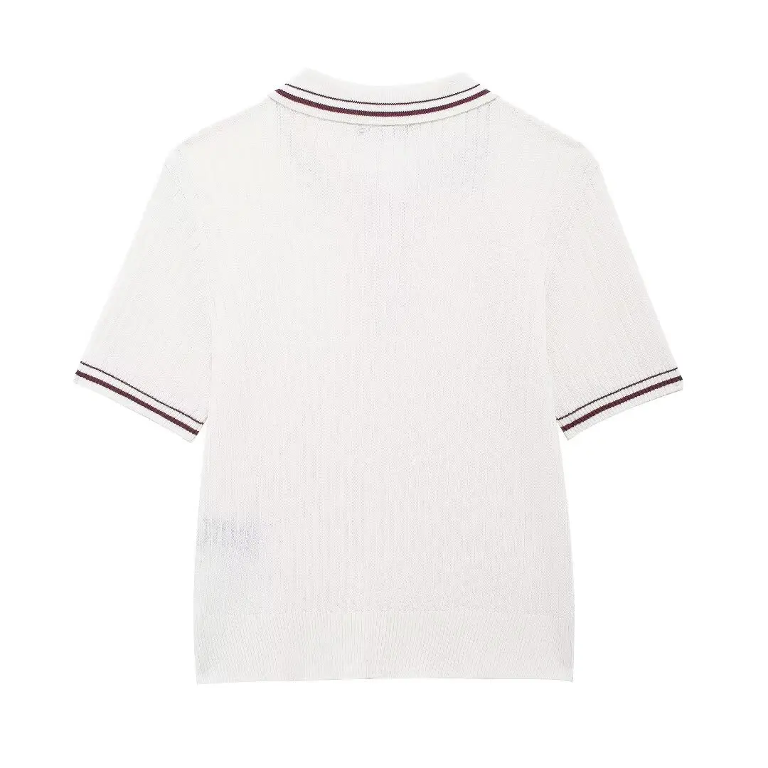 HH TRAF Female Summer Chic Ribbed Turn Down Collar Short Sleeve Button Decorate Sweater Top Women's Knitted Pullover Tops Mujer