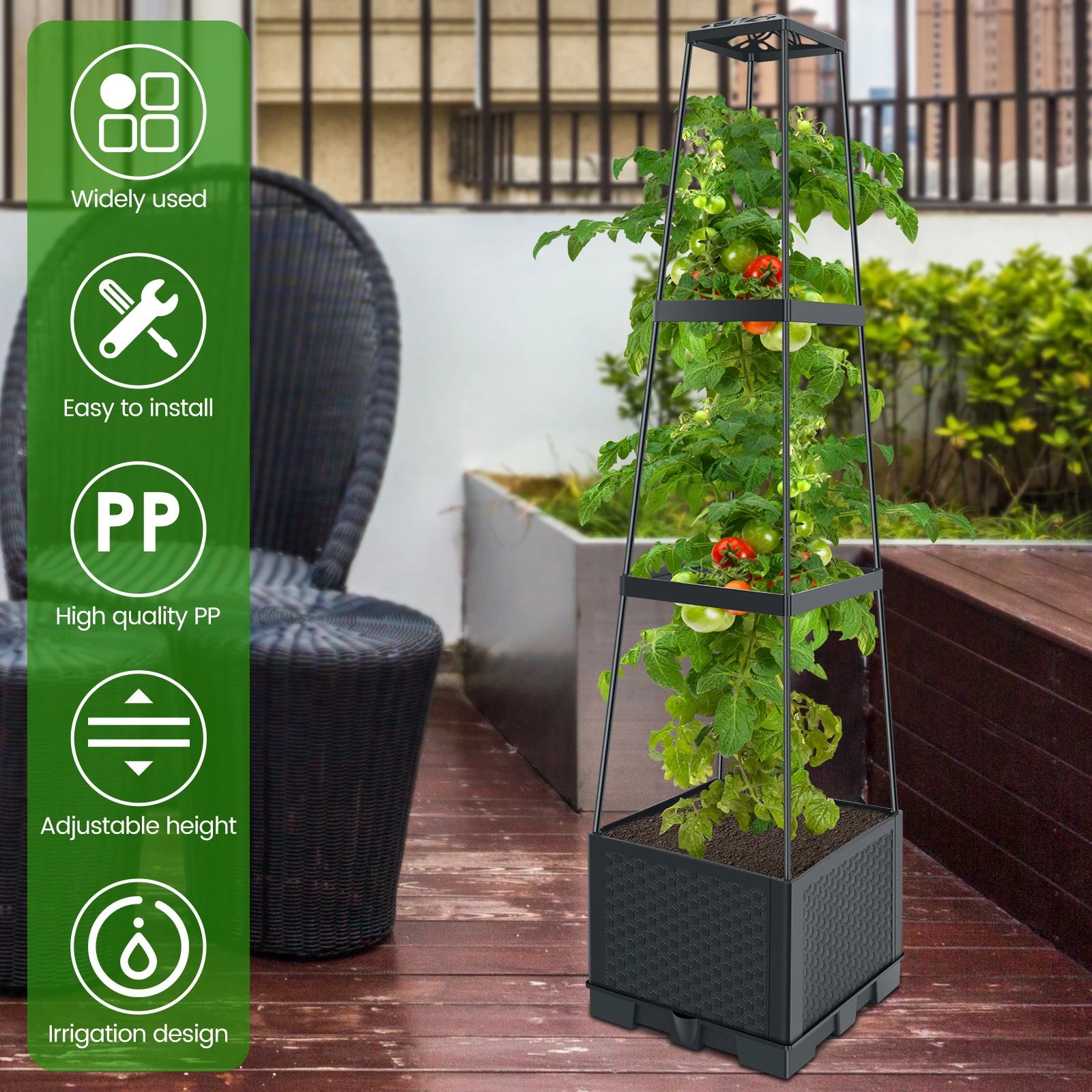 Plants Climbing Box Height Adjustable Raised Garden Bed Detachable Planting Trellis Box With Irrigation Design For Gardening