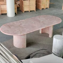 New Arrival Dining Table Stone Furniture Dining Table Fluted Oval Pink Marble Dining Tables