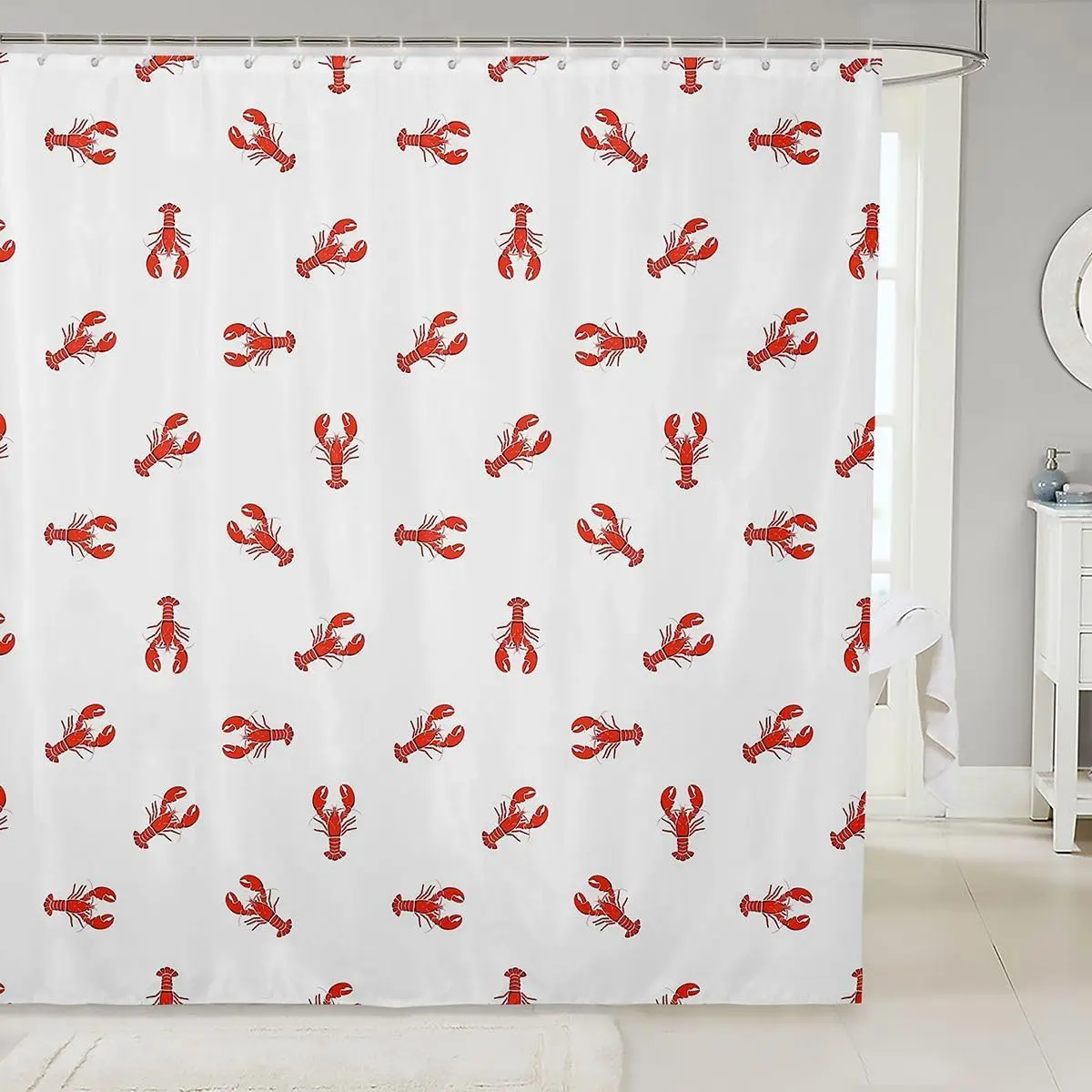 

Водонепроницаемая шторка для душа с принтом красного лобстера 180x180 см - Шторка для ванной в морском стиле с морепродуктами для детей и декора в прибрежном стиле