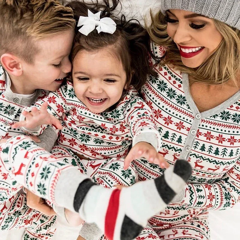 2023 Kerst Familie Bijpassende Pyjama Nieuwjaar Kerst Vader Moeder Kinderen Baby Kleding Set Papa Moeder En Dochter Zoon Pyjama Outfit