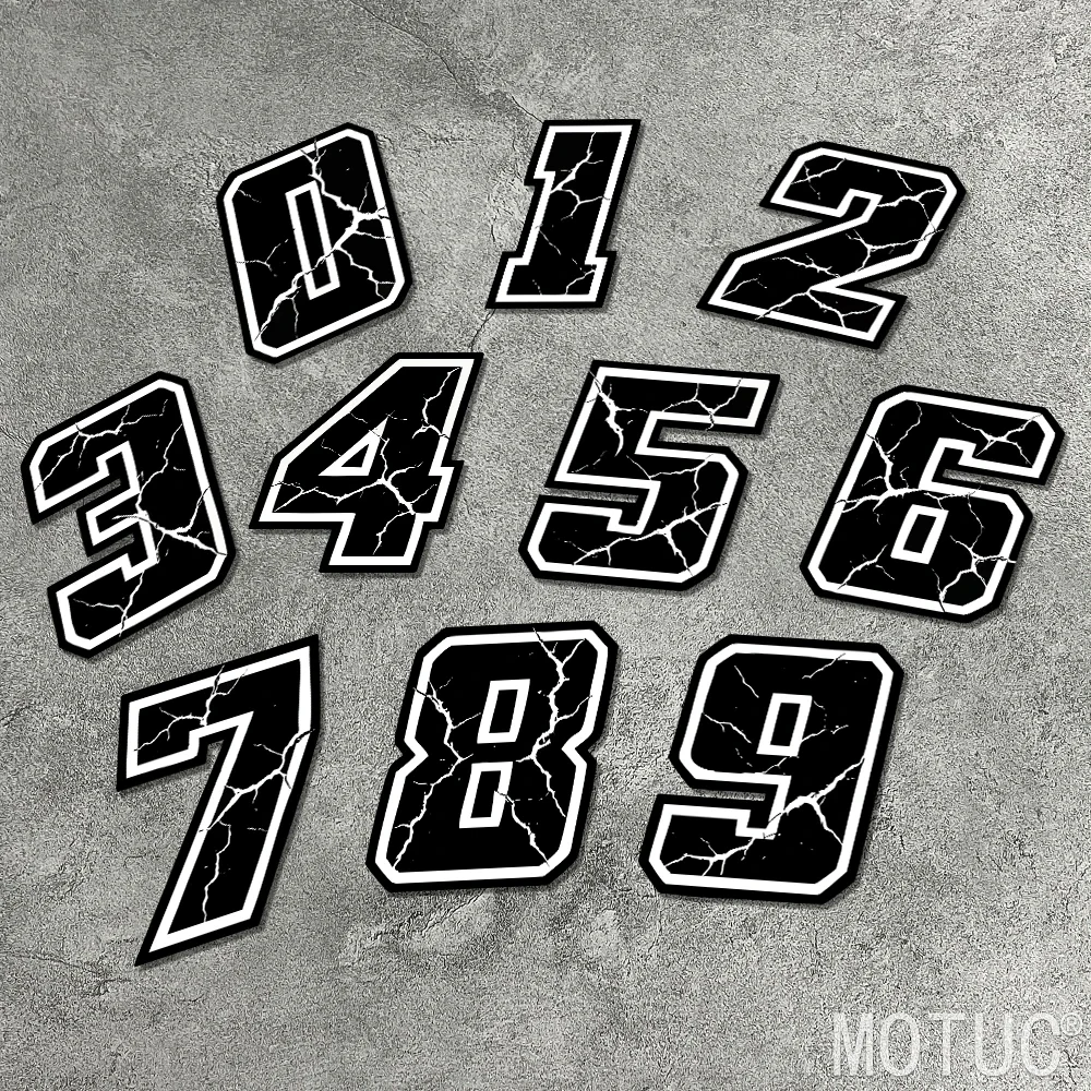 Fracture Style Number Motorcycle Sticker, Waterproof Vinyl Decal for Helmet Fuel Tank Fairing Side Body Scooter Bike Decor