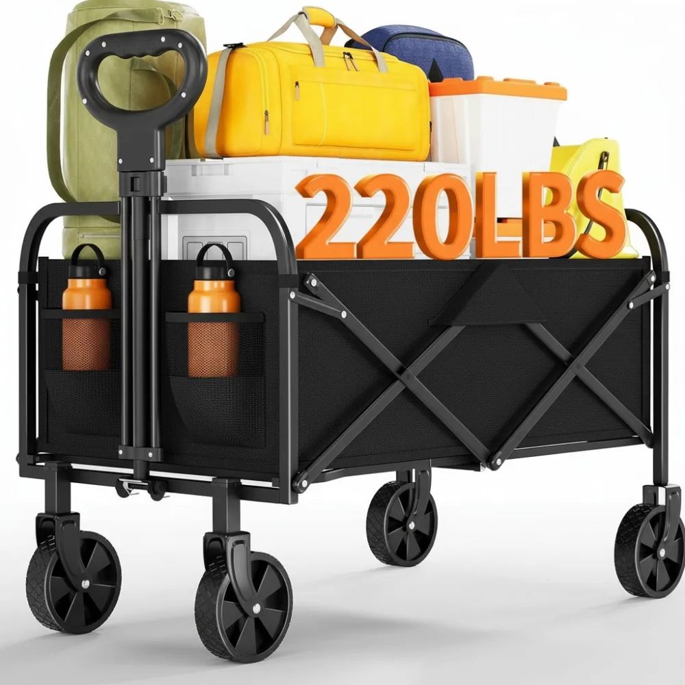 

Foldable Utility Wagon Cart with All-Terrain Wheels, 380LB Capacity, Adjustable Handle for Shopping Camping Garden