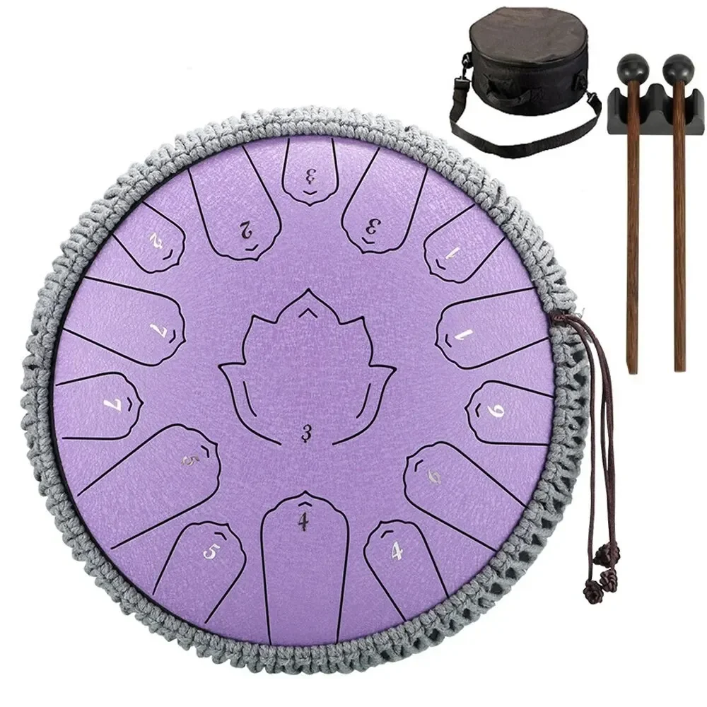 Hluru Steel Tongue Drum Glucophone 13 Inch 15 Notes C Tone Music Drum Ethereal Drum Percussion Musical Instruments Steel Drum