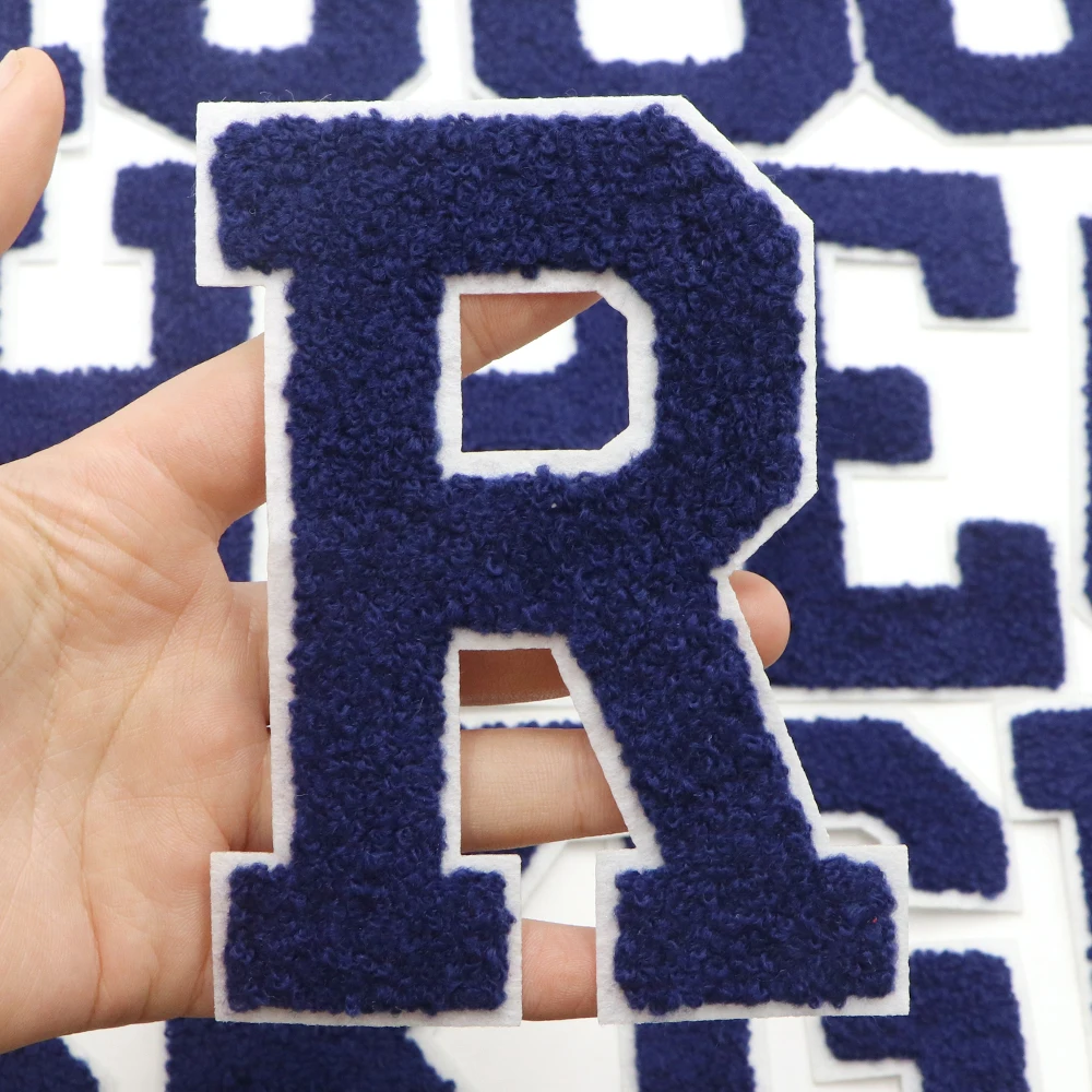 1PC Large Size 12.5cm Iron on Navy Blue Letter Patches Towel Initials Clothings Embroidered Patches Diy Denim jacket Patches