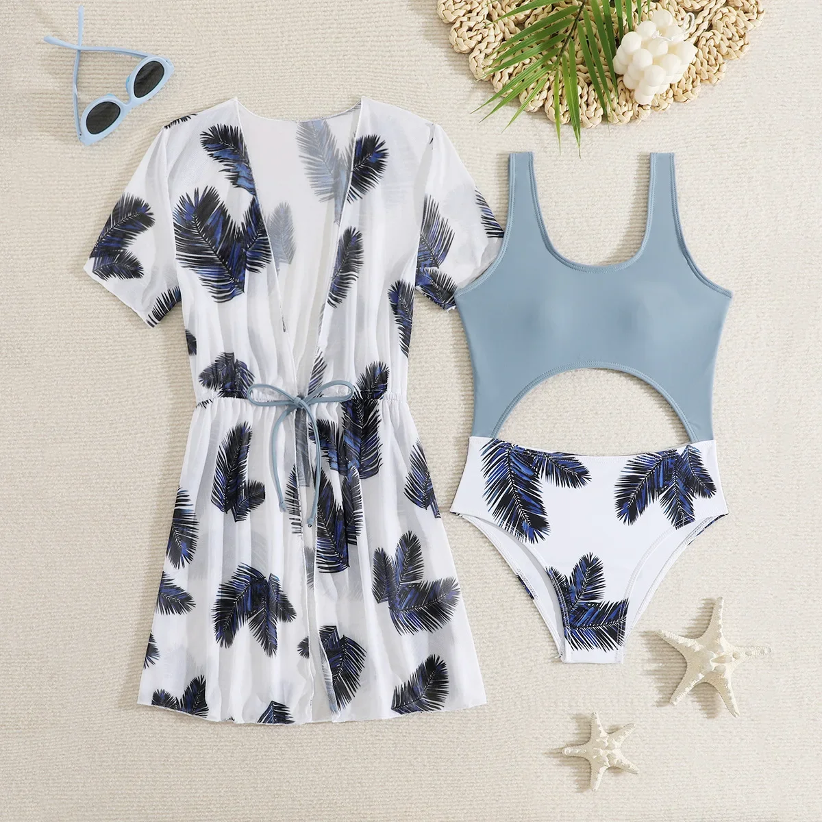 

Цельный купальник для девочек с накидкой и принтом, кимоно, пляжная одежда для детей 7-12 лет, детские купальники, 2025 год, купальные костюмы для подростков