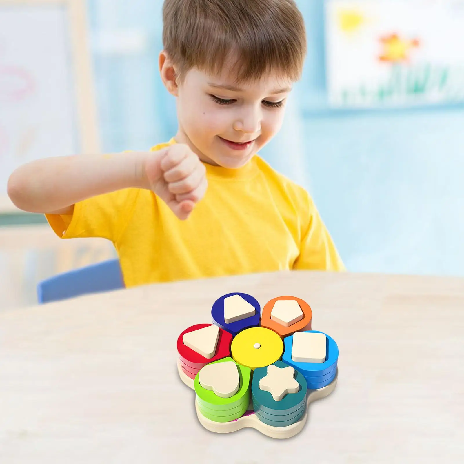 Wooden Color And Shape Sorter Toys Matching Blocks Color And Shape Geometric Shape Color Recognition Sorting Box Game Early