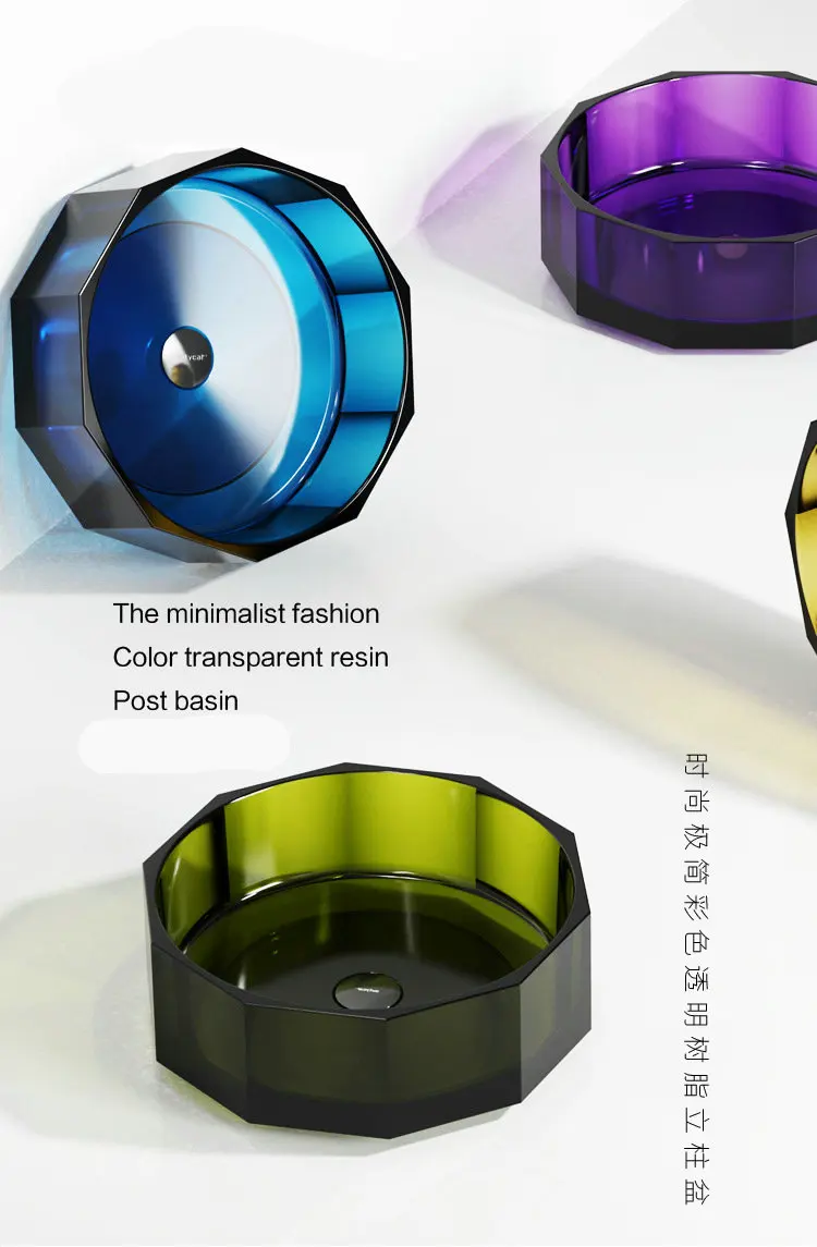 

Colorful resin countertop basin, hotel homestay creative countertop washbasin, household transparent washbasin