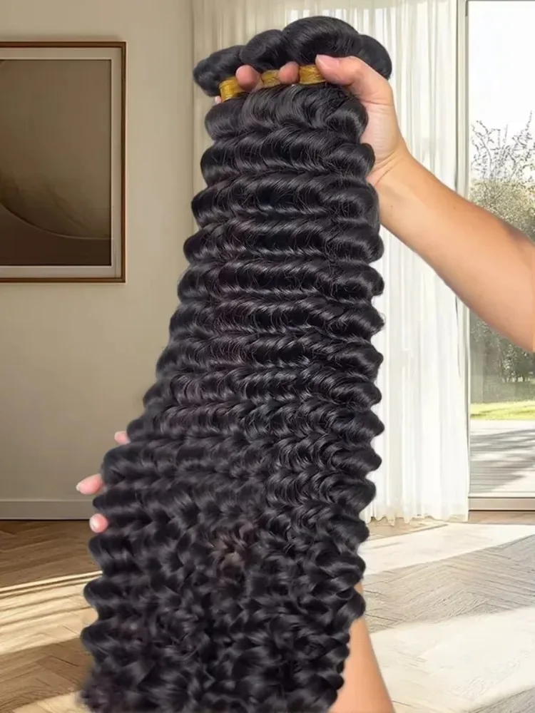 

32-дюймовые человеческие волосы с глубокими волнами, 1 3, 4 пучка, бразильские девственные волосы Remy, необработанные плетения, вьющиеся волосы с волнистыми волосами, пучки