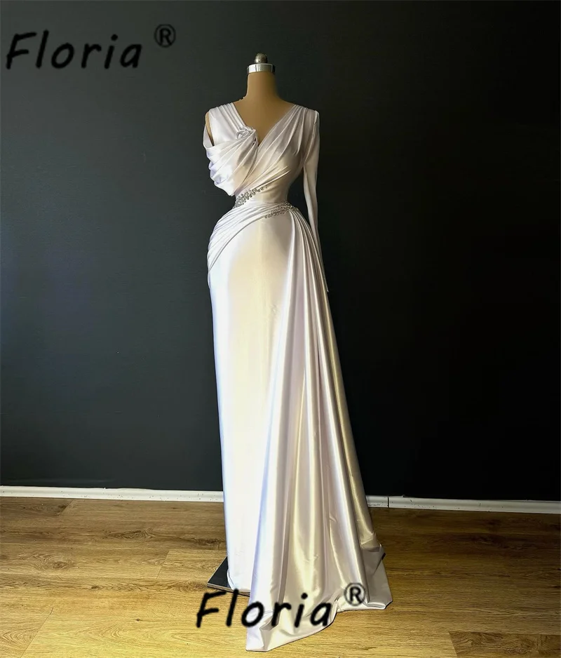 Elegant Shiny Ivory Pleats Crystal Satin Evening Prom Dress One Shoulder Floor Length Robes For Formal Party Vestidos De Gala