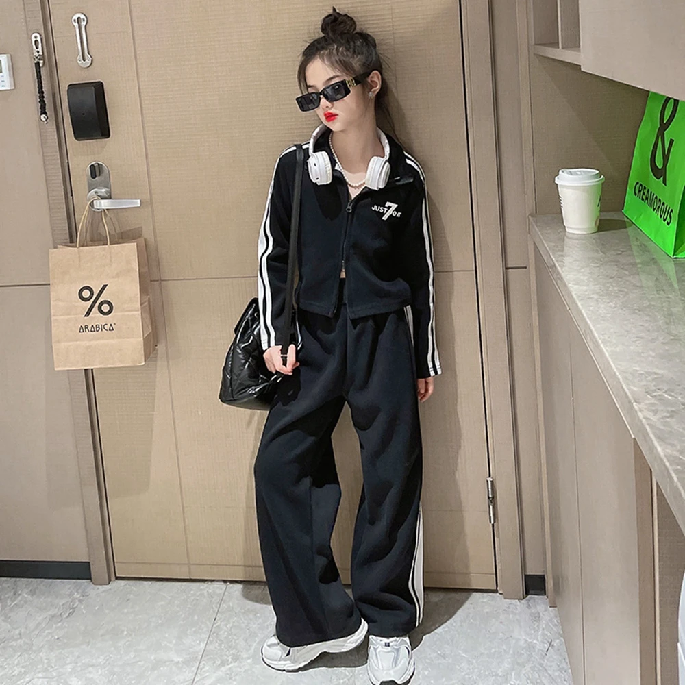 

Kids Tracksuit Spring/Autumn Casual Outerwear Wide Leg Pants Two Pieces Teen Girls Outfits Set 10 12 13 Years Children Clothing