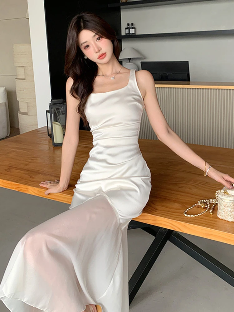 Abiti da donna Dolce vacanza Abito lungo Donna Elegante Canotta casual Backless Sheer Fishtail Robe Festa femminile Beach Boho Abiti