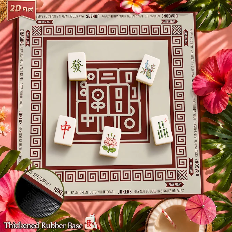 VIKAMA Square Mahjong Table Mat Retro Geometric Frame Anti Slip Noise Reduction Absorbent Mat Home Decoration