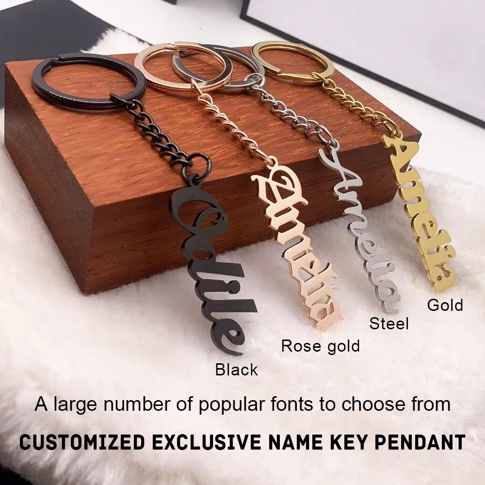 Custom Engraved Letter Name Keychain Stainless Steel Personalized Car Key Ring Fashion Gift For Men Women Friend For family