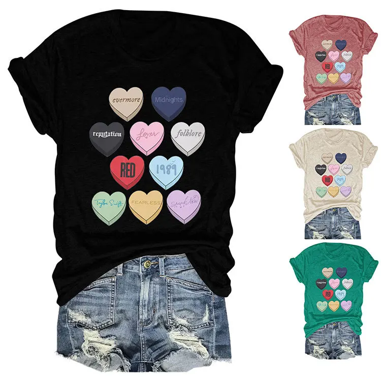 Summer new women's T-shirt evermore midnights love print loose round neck short sleeve shirt casual pullover