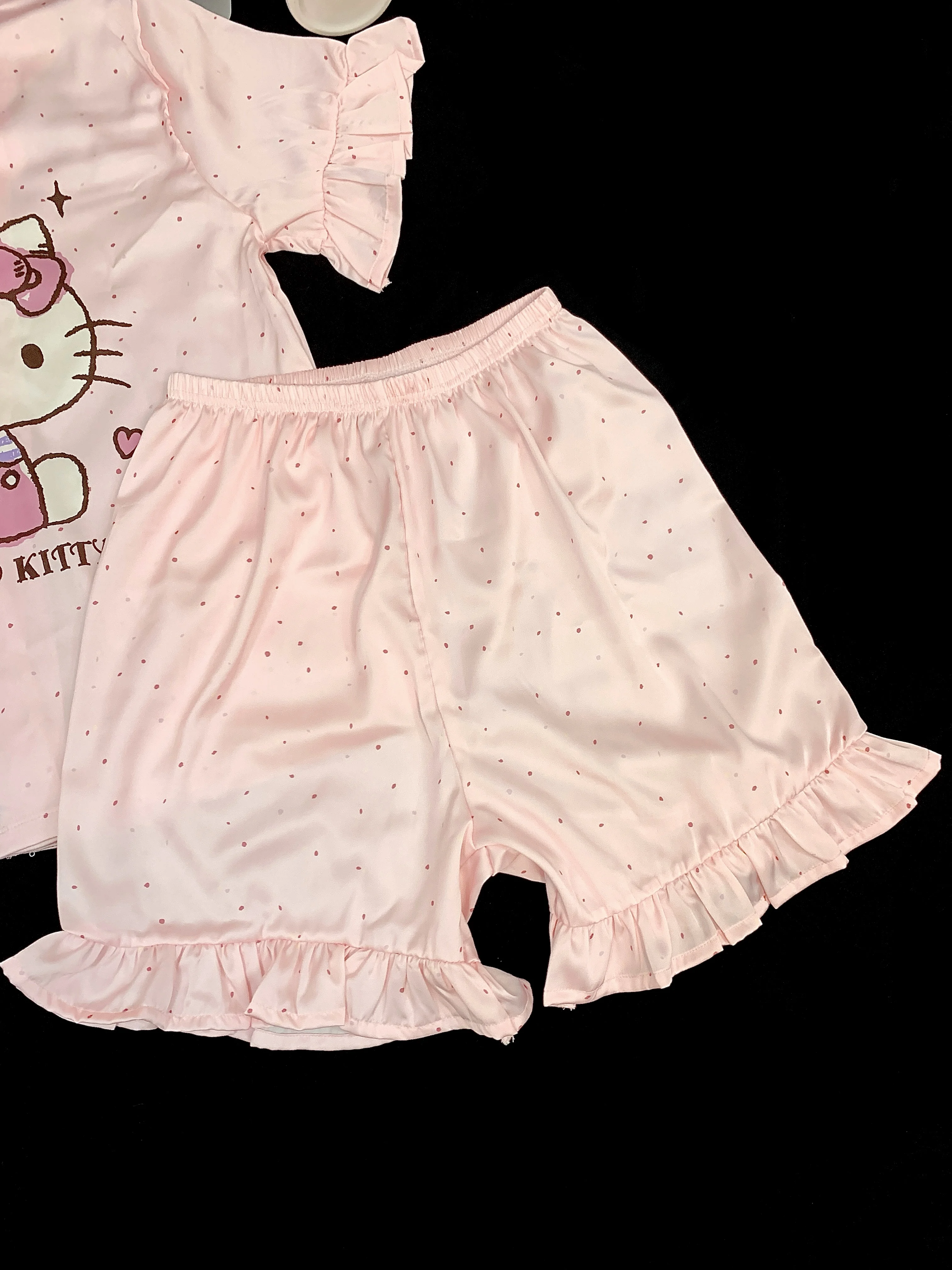 Летние розовые пижамы KT Cat из ледяного шелка, женские пижамы с короткими рукавами, крутой милый комплект домашней одежды