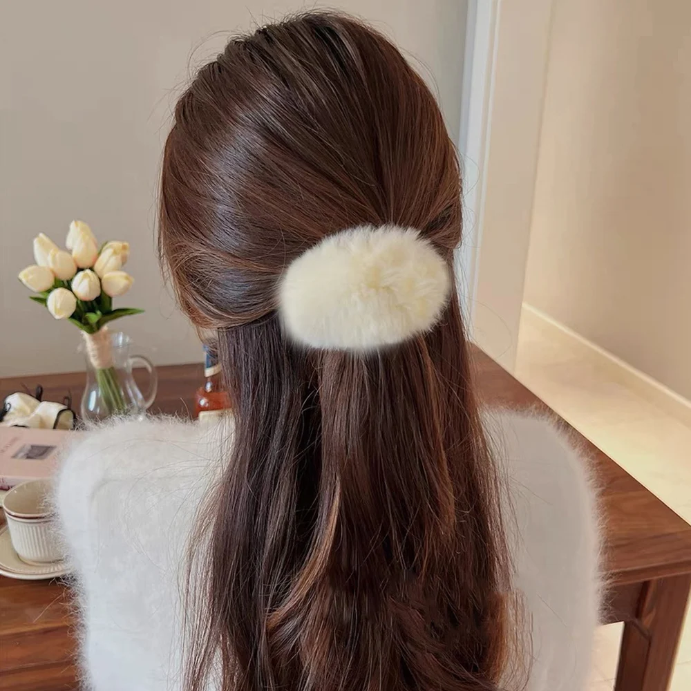 Clip de pico de pato peludo para mujer, horquilla para el pelo de conejo, pinzas para el pelo de felpa, flequillo de piel sintética elegante, Clip LATERAL, accesorios para el cabello 2024