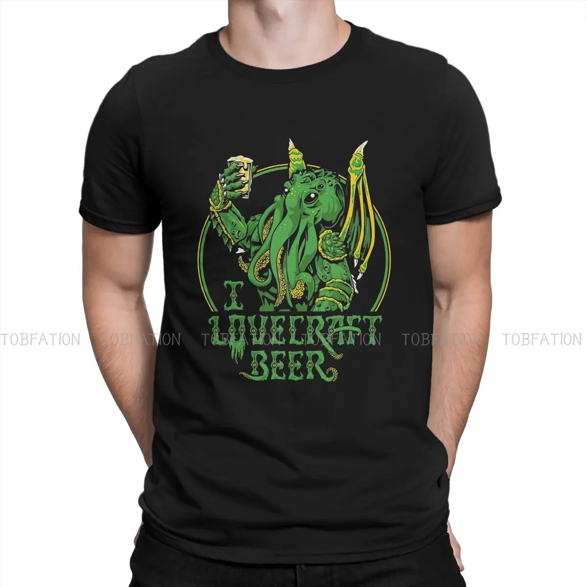 I LOVECRAFT BEER  Cthulhu Mythos Tshirt Graphic Punk T shirt Streetwear Homme Pure Cotton Ofertas Short Sleeve Tops