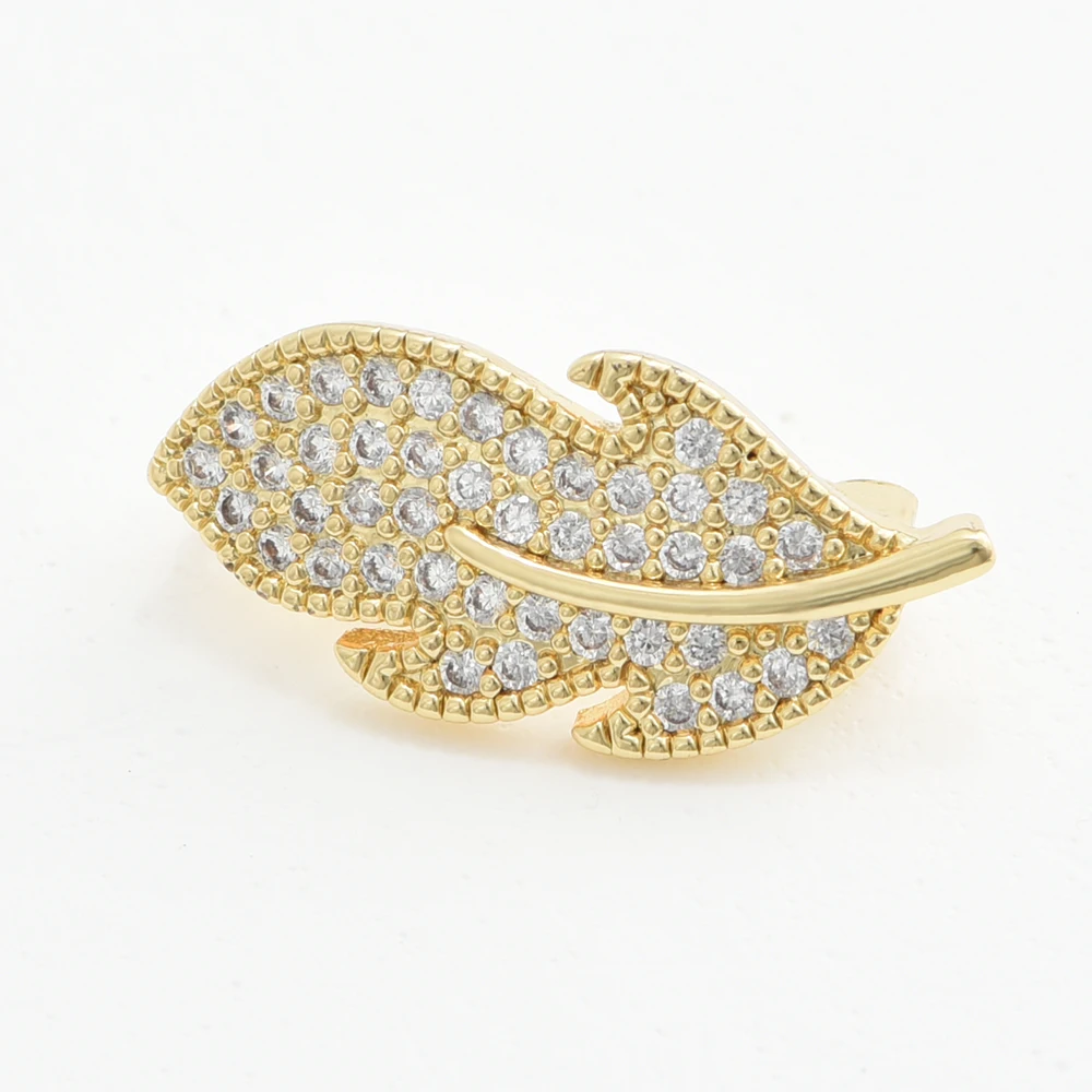 1PCS 18K Gold/Rhodium Plated With Zircon Leaf Shape Connectors Fittings Clasps For DIY Necklace Making Accessories Wholesale