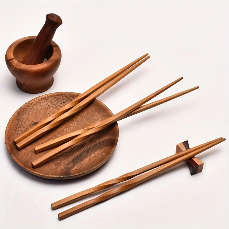 Juego de 5 pares de palillos de bambú natural, palillos de estilo chino, palillos puntiagudos para el hogar, vajilla, suministros de cocina