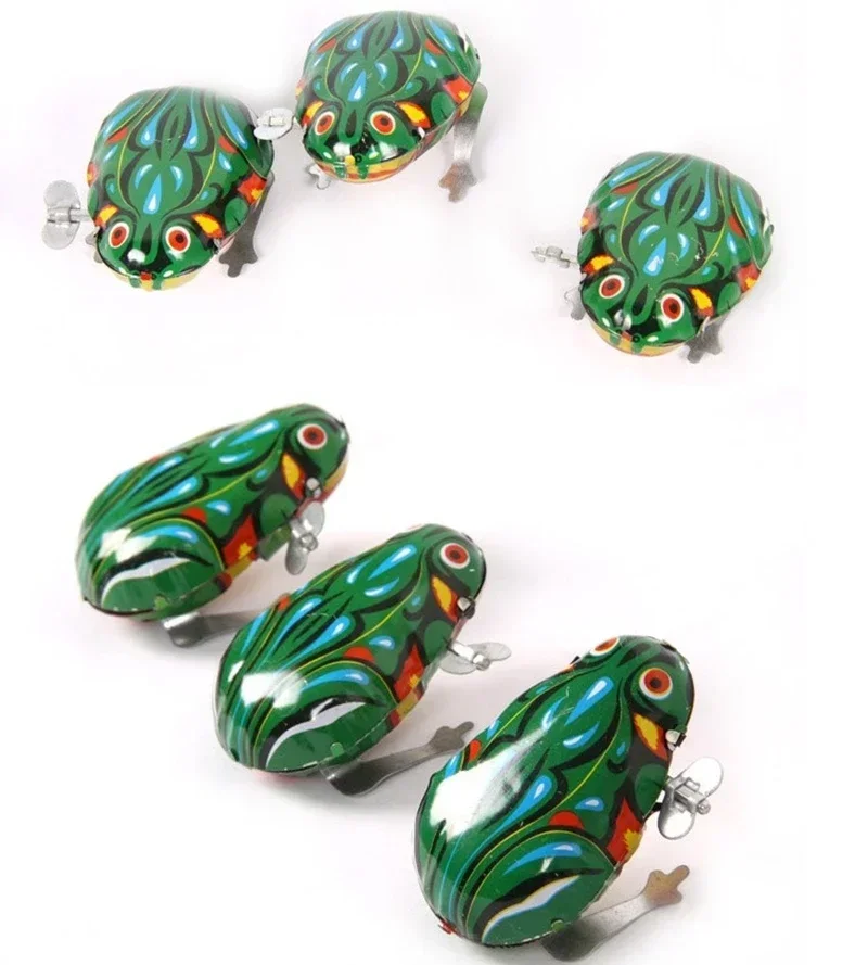 Vintage Tin Clockwork Jumping Frog Toy Classic Wind-Up Children's Educational Baby Toy Collection for Retro Enthusiasts