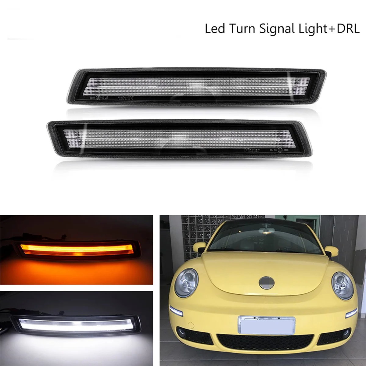 Clear LED Turn Signal DRL Daytime Running Light with Amber Turn Signal Lights for VW Beetle 2006-2010