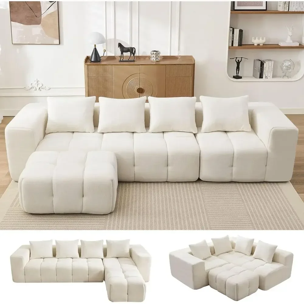 Cloud Sectional Couch with Deep Seat, High-Density Memory Foam, Chaise, L-Shaped Sofa for Living Room, No Assembly Required, Bei