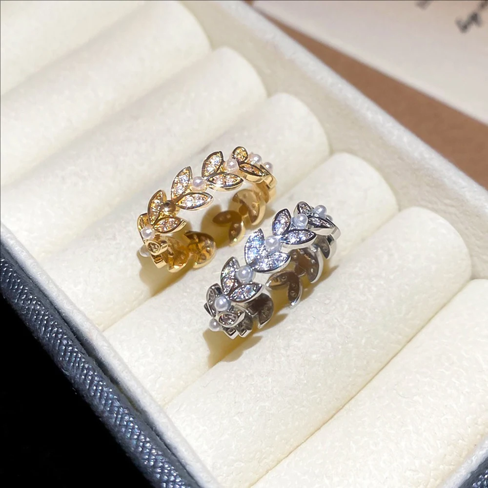 

Zircon Wheat Pearl Open Ring Elegant Index Finger Rings Light Luxury and High-end Jewelry for Women