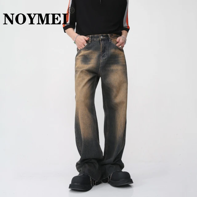 NOYMEI Jean Men Made Old Rust Earth Ragged Edge Denim High Street Fashionable Straight Pants New Contrast Color Trousers WA1896 AliExpress