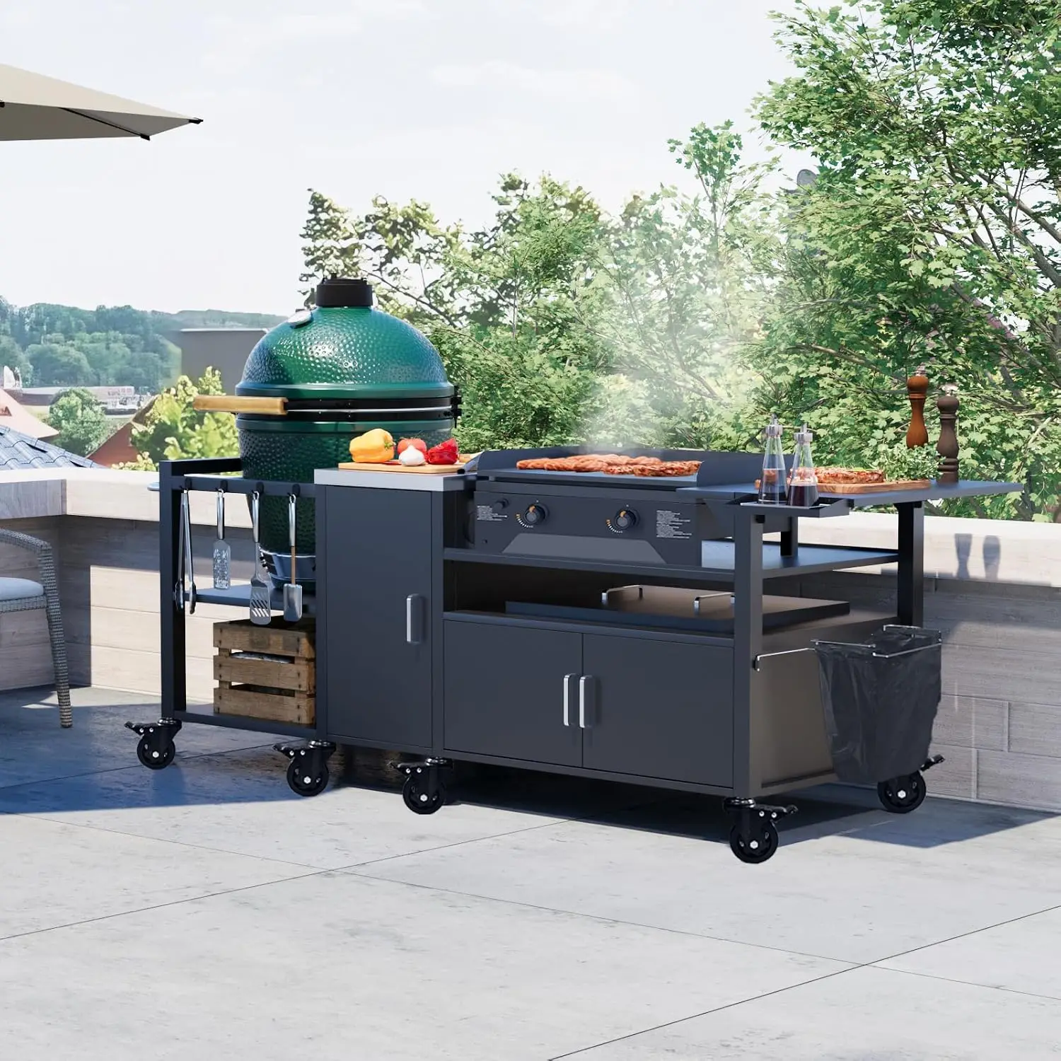 Outdoor Grill Cart for Large Green Egg & Blackstone 28