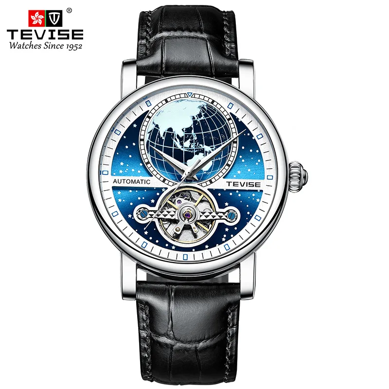 

Earth Star Watch Man TEVISE T867K Blue Luminous Luxury Automatic Watches Men Mechanical Tourbillon Waterproof Leather Clock