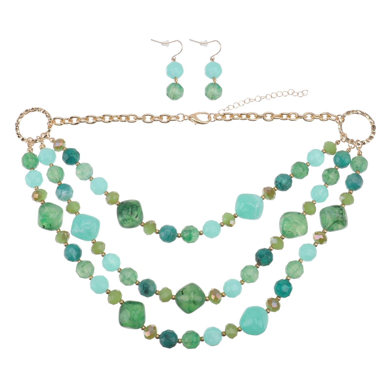 

Multi-layer Necklace Earring Set Resin Stylish Danglers Women Chain Chic Accessories Eardrops Earrings